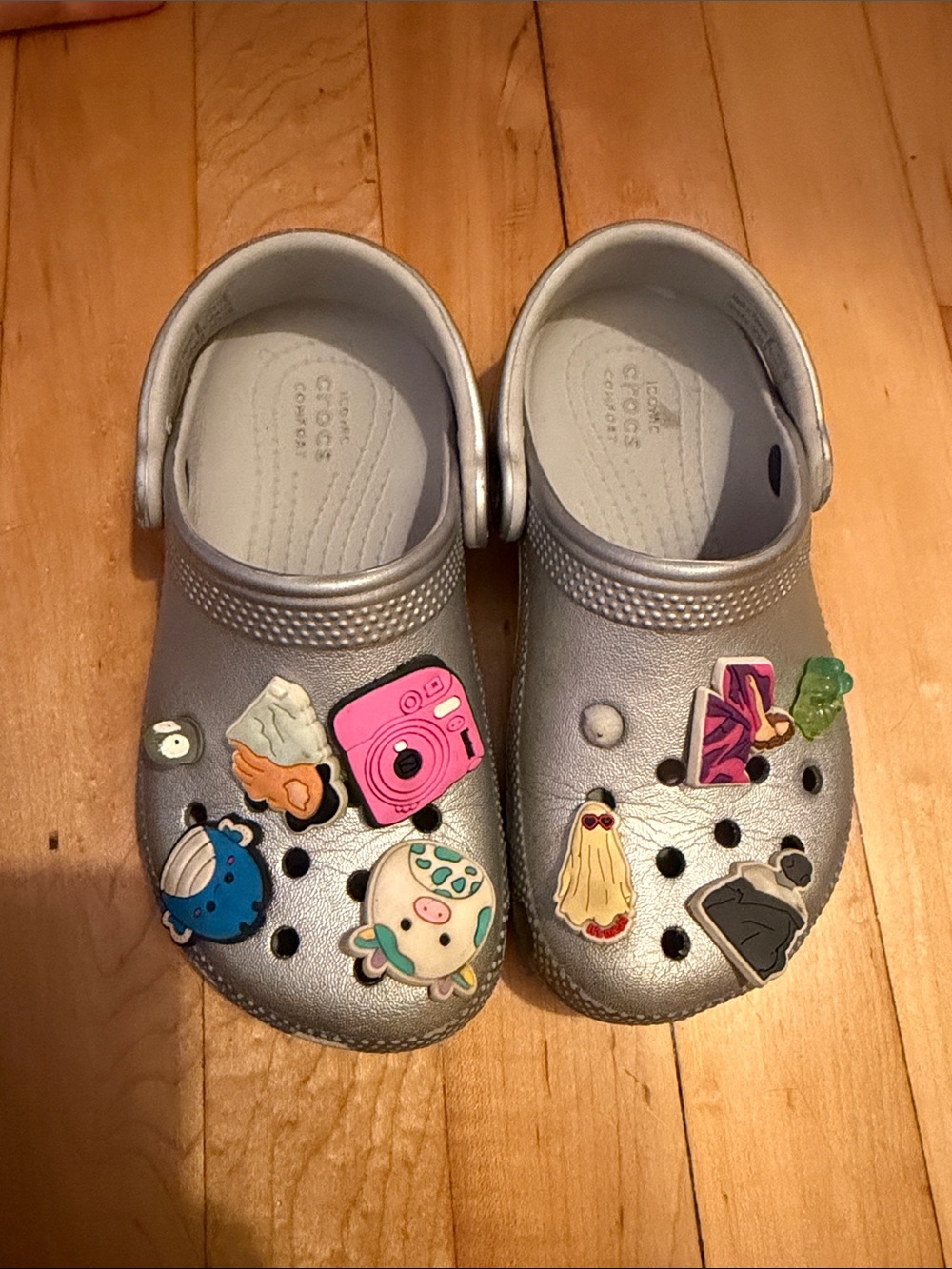 CROCS Kids Silver Clogs with Colorful Jibbitz Charms
